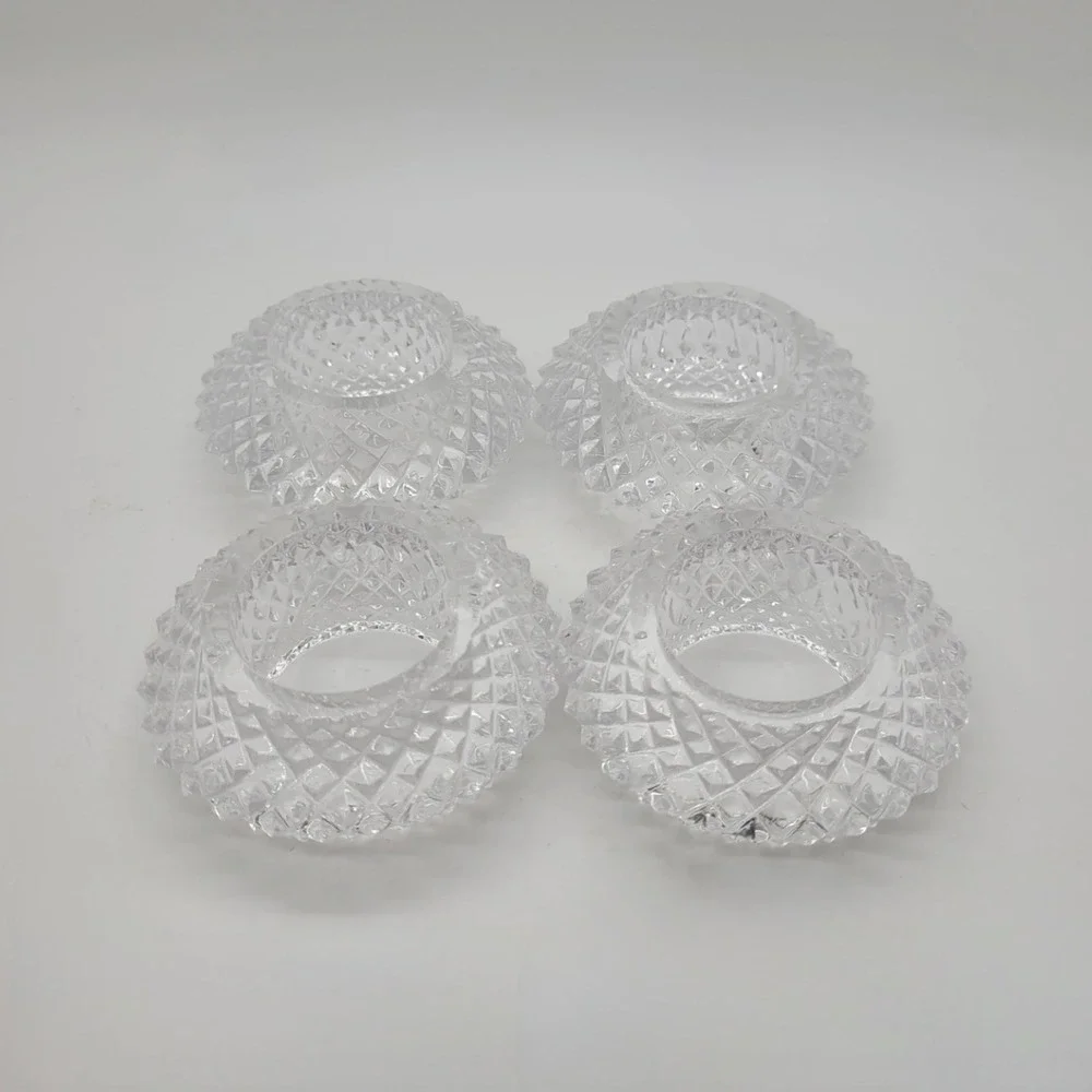Vintage Cut Crystal Napkin Rings Set of 4 Diamond Quilted Glass Table Decor